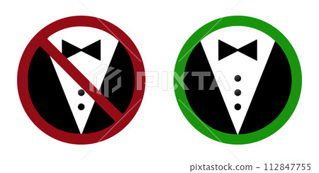 Man tuxedo costume ban prohibit icon. Dress code icon Man tuxedo costume ban prohibit icon. Dress code icon 112847755