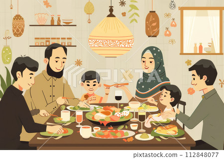 AI-generated content. Family Celebrating Eid with Festive Meal 112848077
