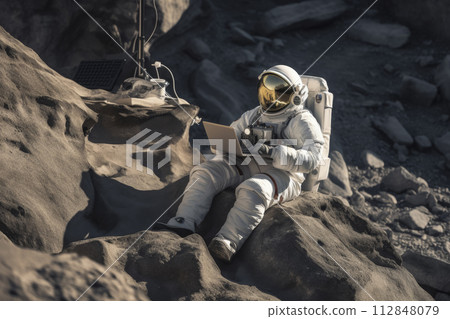 AI-generated content. Astronaut Working on Laptop in Lunar Environment 112848079