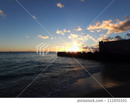 Dramatic Sunset over Natatorium wall on San Souci Beach Dramatic Sunset over Natatorium wall on San Souci Beach 112850101