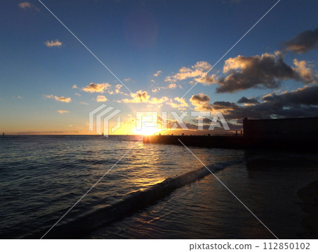 Dramatic Sunset over Natatorium wall on San Souci Beach Dramatic Sunset over Natatorium wall on San Souci Beach 112850102
