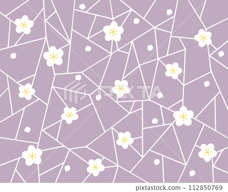 Background illustration of ice cracking plum pattern (white plum on light purple background) Background illustration of ice cracking plum pattern (white plum on light purple background) 112850769
