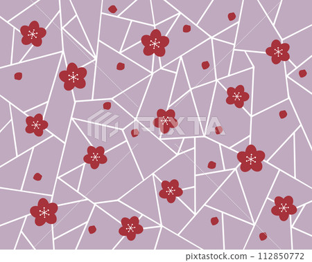 冰裂梅花圖案的背景圖（淺紫色背景上的紅梅） 112850772