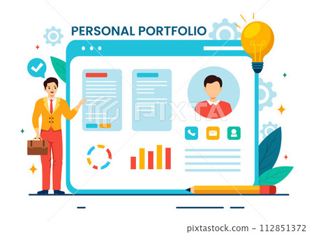 Personal Portfolio Vector Illustration with Profile Data, Resume or Self Improvement to Attract Clients and Employers in Flat Cartoon Background 112851372
