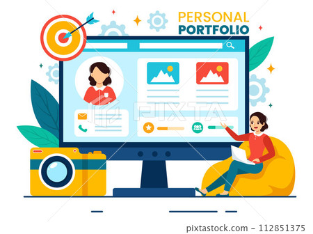 Personal Portfolio Vector Illustration with Profile Data, Resume or Self Improvement to Attract Clients and Employers in Flat Cartoon Background 112851375
