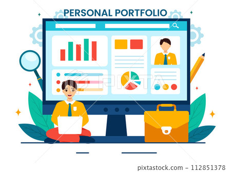 Personal Portfolio Vector Illustration with Profile Data, Resume or Self Improvement to Attract Clients and Employers in Flat Cartoon Background 112851378