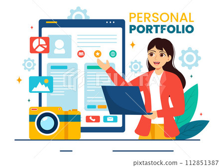Personal Portfolio Vector Illustration with Profile Data, Resume or Self Improvement to Attract Clients and Employers in Flat Cartoon Background Personal Portfolio Vector Illustration with Profile Data, Resume or Self Improvement to Attract Clients and Employers in Flat Cartoon Background 112851387
