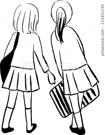 Illustration of two female students from behind 112852149