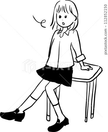 Illustration of a dull-looking female student sitting at a desk 112852150