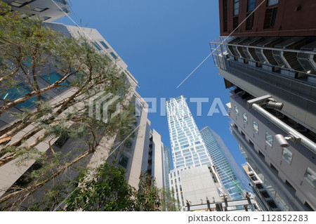 Cityscape looking up at the buildings in Shibuya 112852283