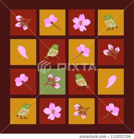 Simple cherry blossom and white-eye design 04 112852706