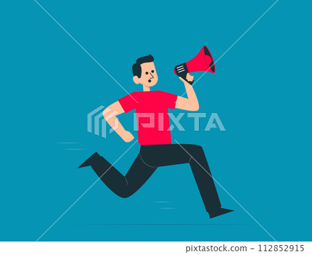 Person running while holding megaphone. Vector concept Person running while holding megaphone. Vector concept 112852915