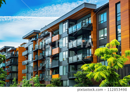 New residential low-rise multi-apartment building. New residential low-rise multi-apartment building. 112853498