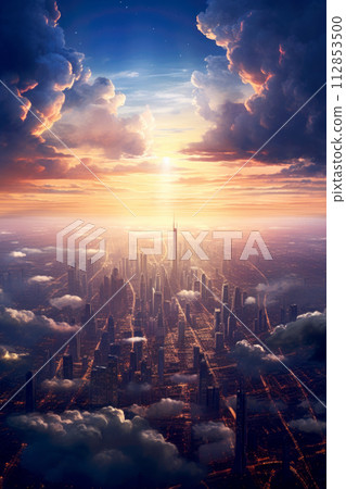 Aerial view of a modern big city. Aerial view of a modern big city. 112853500