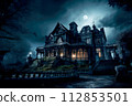 Creepy old mansion in the moonlight. 112853501