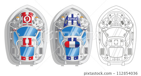 Set of futuristic boats. View from above. Isolated on white background. Vector illustration. Set of futuristic boats. View from above. Isolated on white background. Vector illustration. 112854036