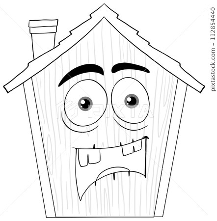 Cartoon House with a Surprised Expression 112854440