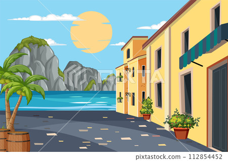 Sunny Coastal Town Street View Sunny Coastal Town Street View 112854452