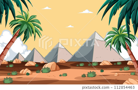 Desert Oasis Landscape Vector Illustration 112854463