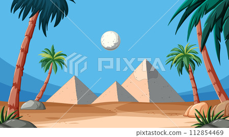 Desert Pyramids Under a Daytime Moon 112854469