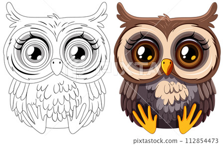 Cute Cartoon Owls Side by Side 112854473