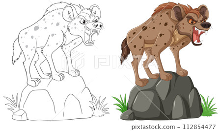 Fierce Hyenas Standing on Rocks Fierce Hyenas Standing on Rocks 112854477