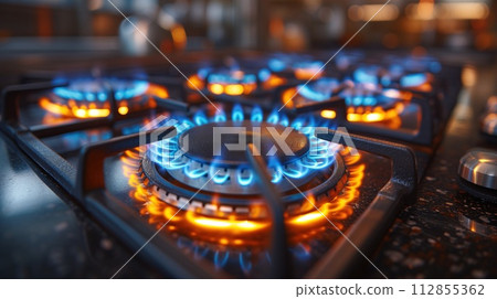 burning gas burners closeup burning gas burners closeup 112855362
