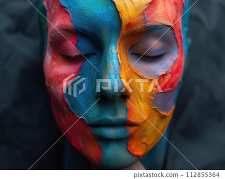 portrait of a woman with smeared paint 112855364