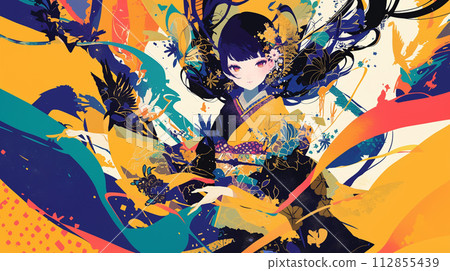 穿著和服的女孩的插圖 112855439