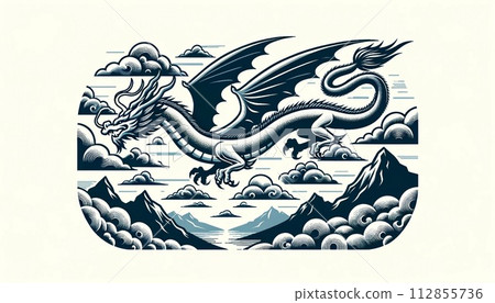 dragon flying over the mountains 112855736