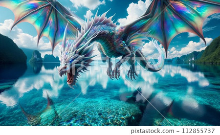 Fantastic dragon with iris wings 112855737