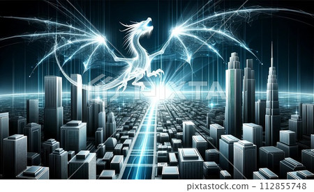 Lightning dragon soars over Cyber City 112855748