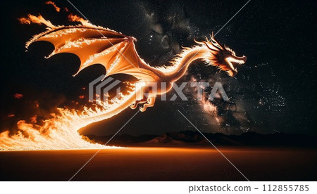 一條火焰之龍在星空中咆哮 112855785