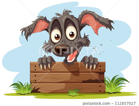 Cheerful Dog Peeking Over Wooden Fence Cheerful Dog Peeking Over Wooden Fence 112857027