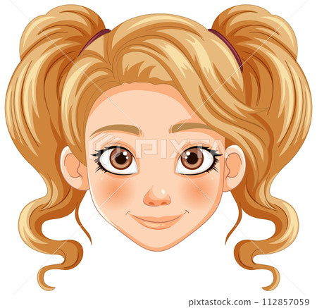Smiling Girl with Blonde Pigtails Illustration Smiling Girl with Blonde Pigtails Illustration 112857059