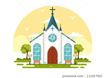 Cathedral Catholic Church Building Vector Illustration With Architecture, Medieval and Modern Churches Interior Design in Flat Cartoon Background Cathedral Catholic Church Building Vector Illustration With Architecture, Medieval and Modern Churches Interior Design in Flat Cartoon Background 112857081