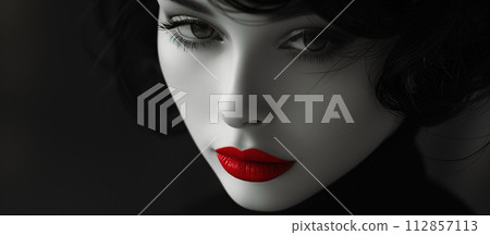 portrait, young pretty girl in red and black color 112857113