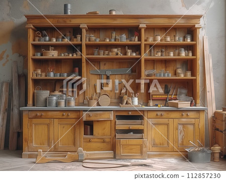 carpentry and craft tools on wall organizer 112857230