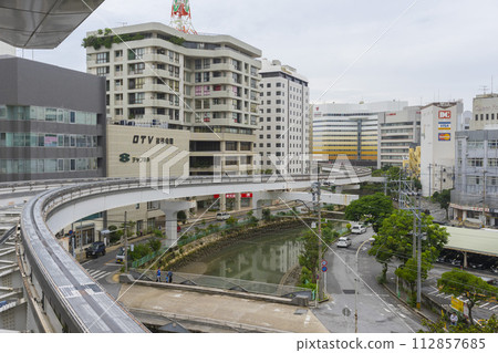 Okinawa, Japan - June 9,2019 : Yui Rail or Okinawa Urban Monorail approaching train station in Okinawa, Japan on June 9,2019. 112857685