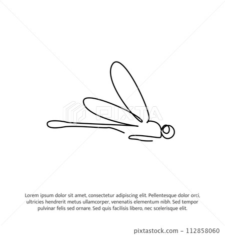 Dragonfly one continuous line drawing. Cute decoration hand drawn elements. Vector illustration of minimalist style on a white background. 112858060