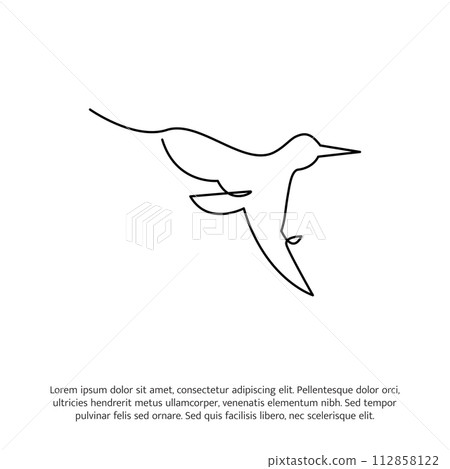 Hummingbird one continuous line drawing. Cute decoration hand drawn elements. Vector illustration of minimalist style on a white background. Hummingbird one continuous line drawing. Cute decoration hand drawn elements. Vector illustration of minimalist style on a white background. 112858122