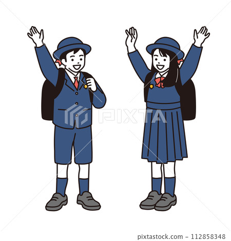 小學生穿校服簡單插畫 112858348