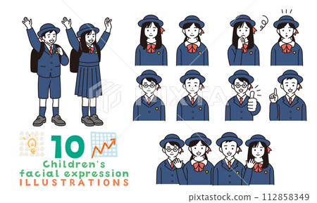 Simple illustration set of elementary school students wearing uniforms 112858349