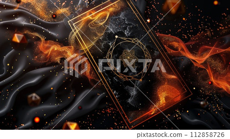Taro card. Abstract black background with golden frame. 112858726