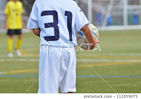 Youth soccer match (player taking throw-in) Youth soccer match (player taking throw-in) 112859075