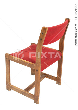 Polish red original chair from the 70's and 80's. Back angle view. 112859383