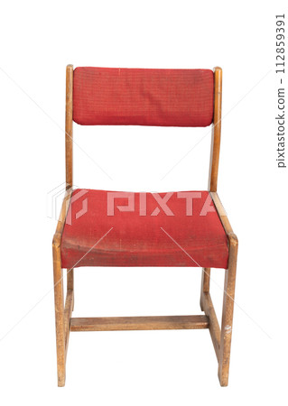Polish red original chair from the 70's and 80's. Front view. 112859391