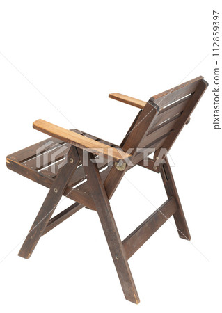 Folding wooden Polish chair from the 70's and 80's. Rear angle view. 112859397