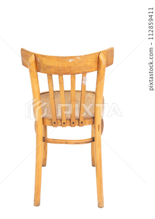 Polish wooden original chair from the 70's and 80's. Rear view. Polish wooden original chair from the 70's and 80's. Rear view. 112859411