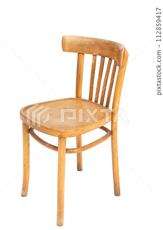 Polish wooden original chair from the 70's and 80's. Front angle view. 112859417